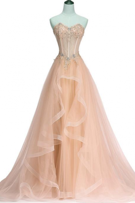 Tulle A-line Lace Applique Party Dress, Beautiful Formal Gown