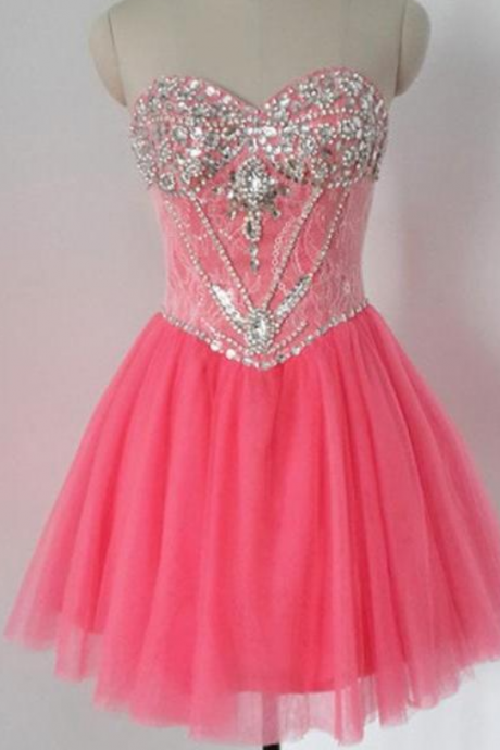 Short Prom Dresses, Watermelon Prom Dresses, Tulle Prom Dresses Ruffles, Sweetheart Prom Dresses, Short Prom Dress, Real Samples Homecoming