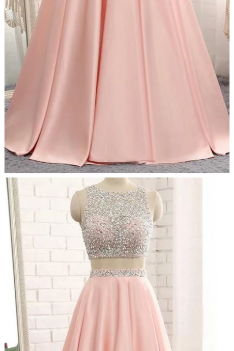 2 Pieces Beaded Prom Gowns 2019 Custom Made Sequins Open Back Graduation Party Dress Fashion Long Two Pieces School Dance Dress