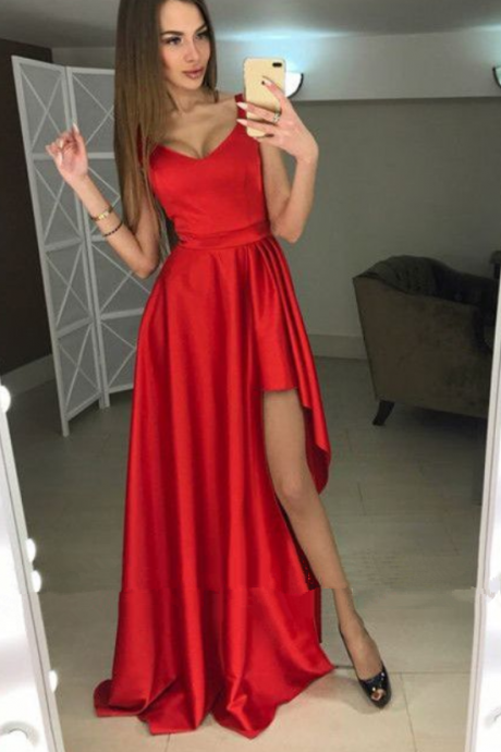 Modern Scoop Hi-lo Sleeveless Red A-line Prom Dress