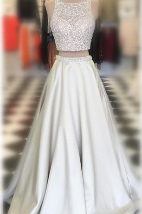  fashion 2 piece Prom Dress,women gowns ,a line pageant dress ,Two Pieces Evening Dress,Long Beading Prom Dresses,Sexy Back Hole Party Dress