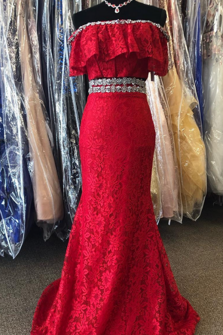 Red Lace Prom Dresses, Red Prom Dresses