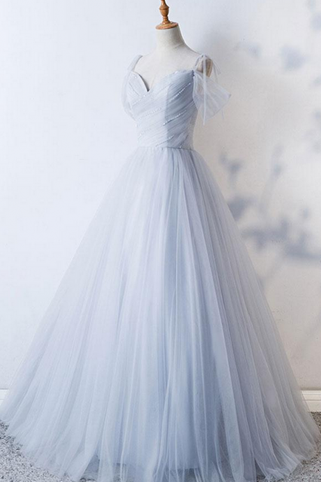 Gray Sweetheart Tulle Long Prom Dress, Gray Evening Dress,