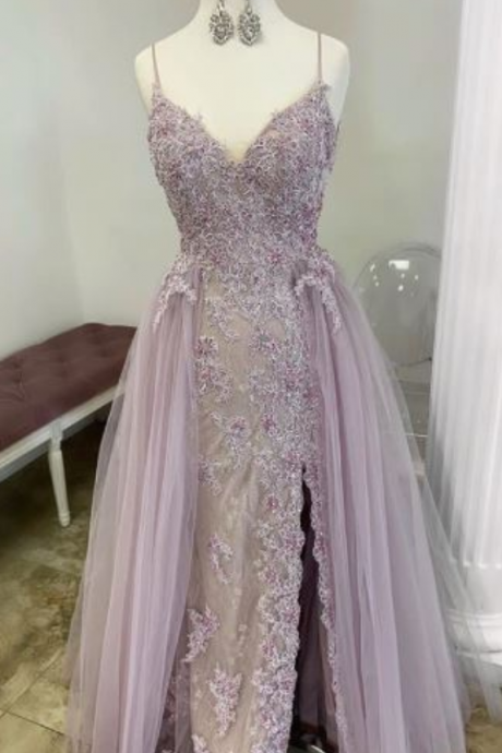 Gorgeous Spaghetti Straps Lace Long Prom Dress