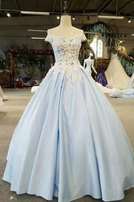 Blue Satin Long Off Shoulder Lace Up Formal Prom Dress, Strapless Long Evening Dress