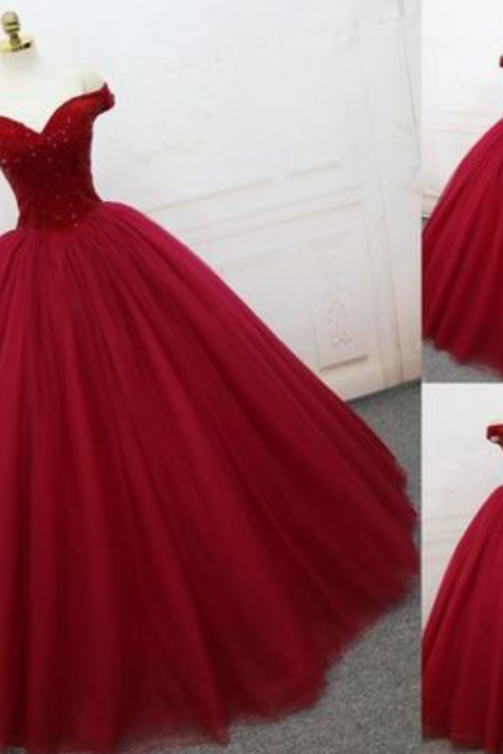 Red Ball Gown Prom Dress, Elegant Off Shoulder Prom Dress, Long Evening Dress