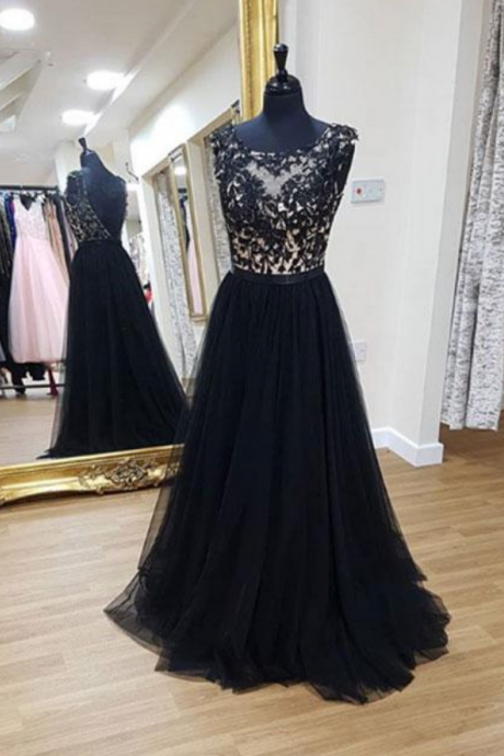 Black Lace Long Prom Dress, Black Evening Dress