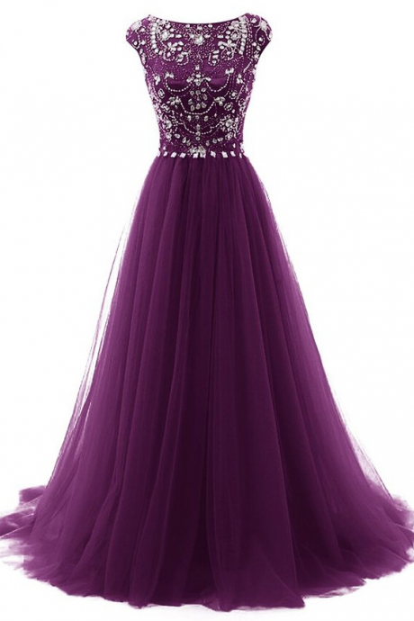 Purple Evening Dress With Cap Sleeves Prom Dresses,long Evening Dress,mermaid Prom Dress,prom Gown,sexy Prom Dress,long Prom Gown,modest Evening