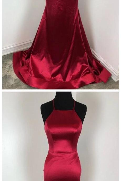 Spark Queen Lace Up Burgundy Satin Prom Dresses, Classic Burgundy Satin Prom Dresses, Mermaid Burgundy Satin Prom Dresses