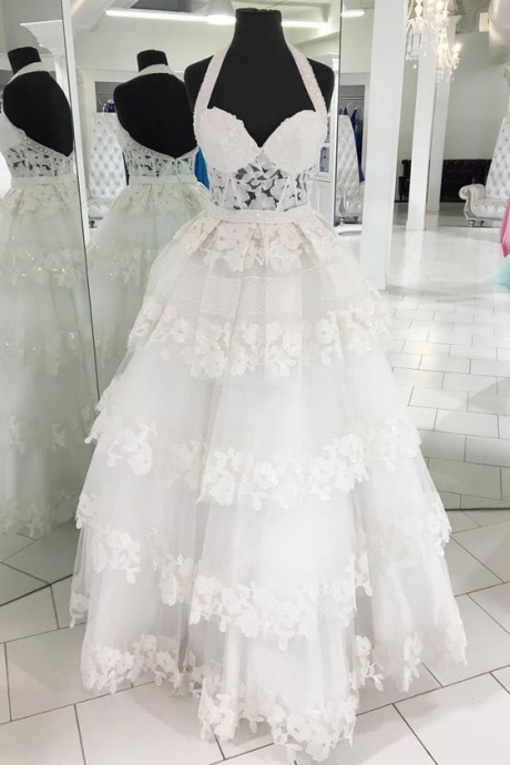 Spark Queen WHITE SWEETHEART NECK TULLE LACE APPLIQUE LONG PROM DRESS, WHITE EVENING DRESS