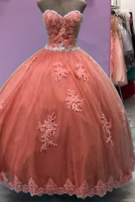Spark Queen Peach Quinceanera Dresses Appliques Ball Gown