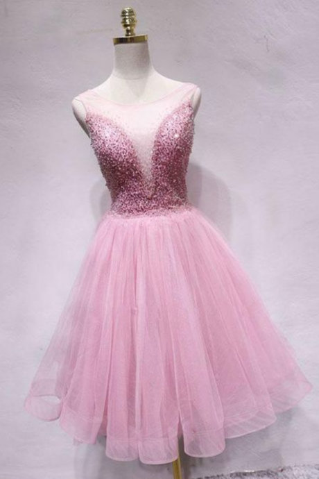 Spark Queen Pink Tulle Sequin Short Prom Dress, Pink Homecoming Dress