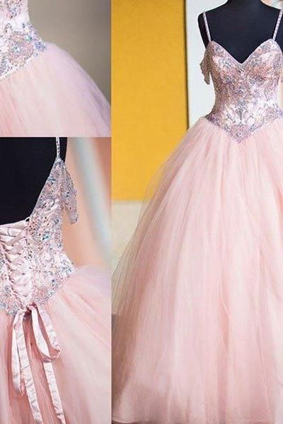 Spark Queen Pink Ball Gown Prom Dress,long Prom Dresses,charming Prom Dresses,evening Dress Prom Gowns
