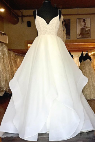 Pretty Spaghetti Straps White Wedding Dresses, Custom Made Wedding Gown