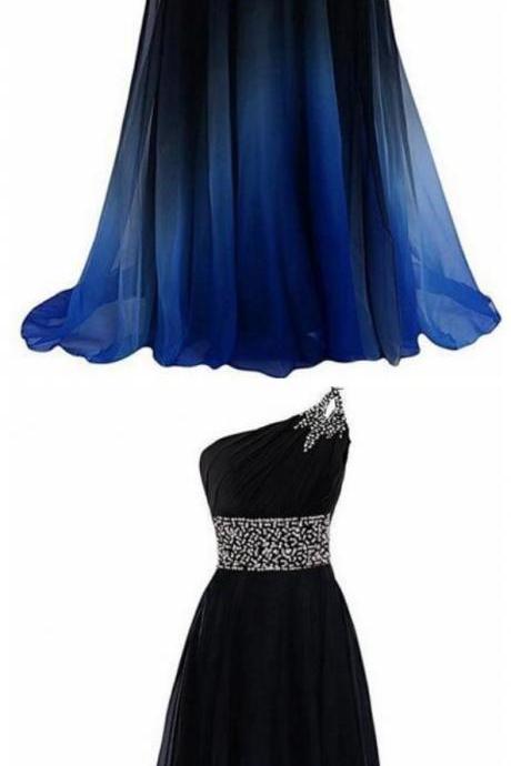 One Shoulder Beaded Long Prom Dress Custom Made Women Party Gowns