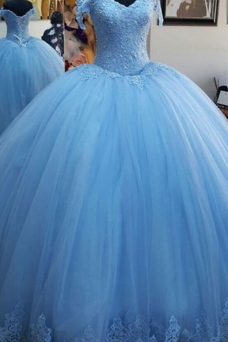 Off The Shoulder Blue Ball Gown Quinceanera Dress