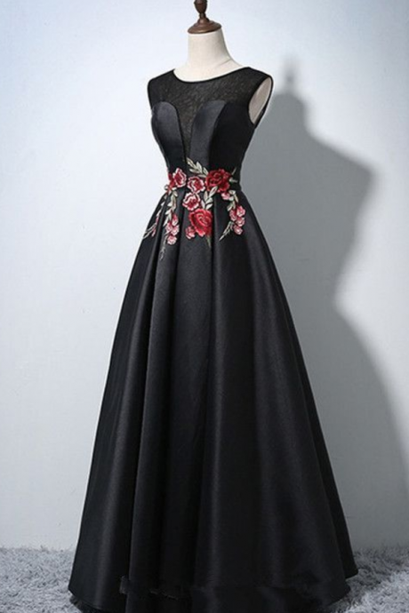Black Satin Long Formal Dress, Party Dresses, Prom Dress