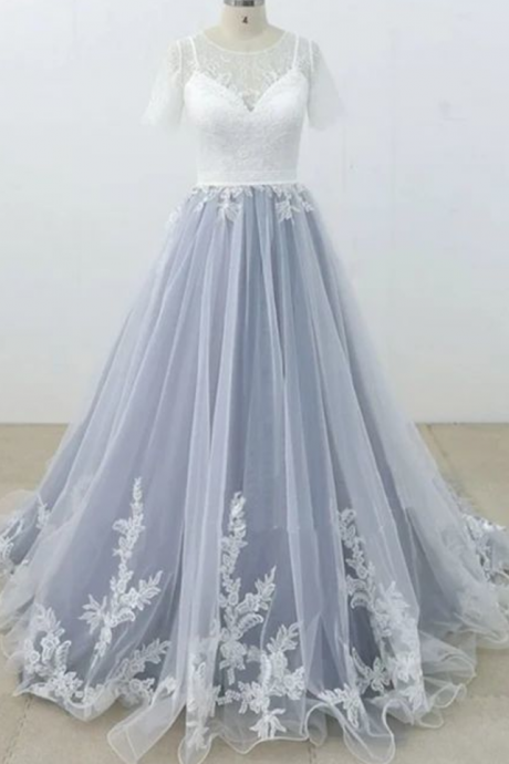 Ball Gown Lace/tulle Wedding Dress With Short Sleeves Fashion Custom Made Bridal Dress