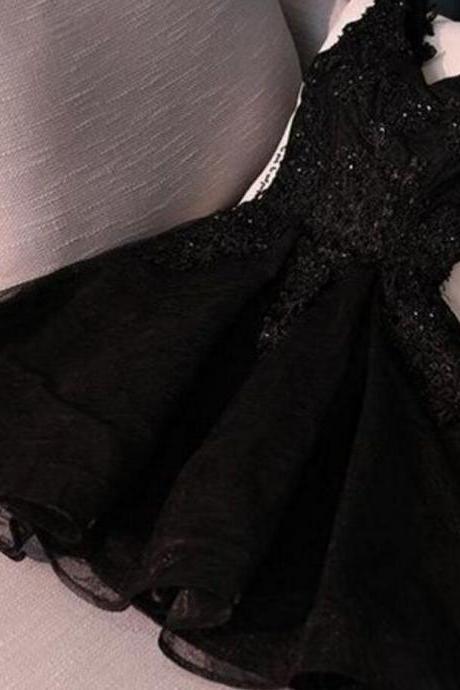 Sexy Deep V-neck Two Straps Short Homecoming Dresses Online A-line Black Juniors Dresses