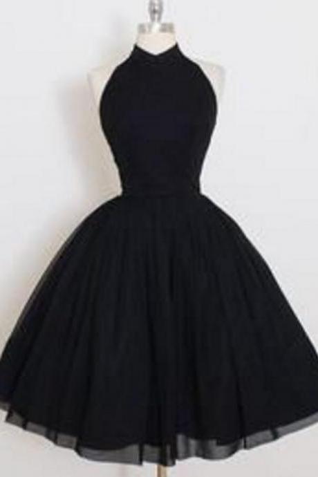 High Neck Black Tulle Homecoming Dresses ,short Homecoming Dresses