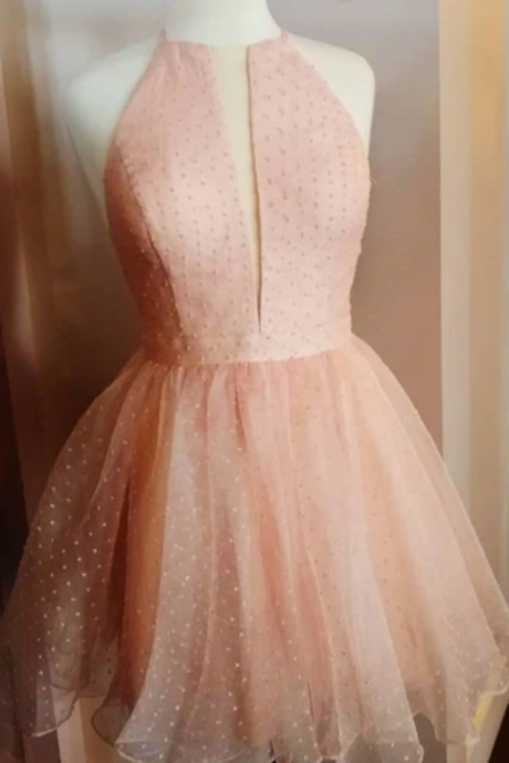A Line Jewel Sleeveless Pink Short Homecoming Dress
