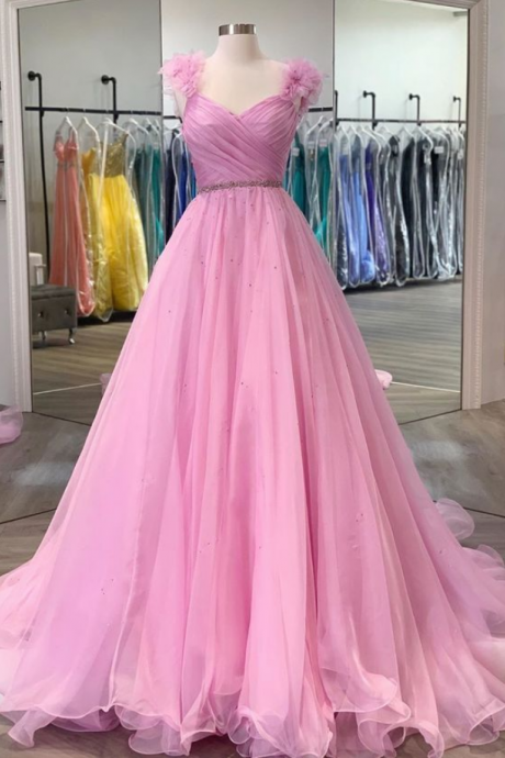 Charming A Line Sweetheart Pink Long Prom/evening Dress With Beading,