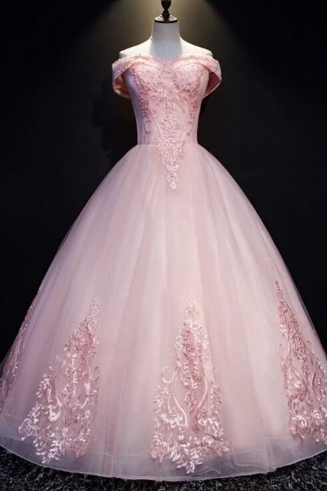 Ball Gown Long Tulle Party Dress, Off Shoulder Prom Dress