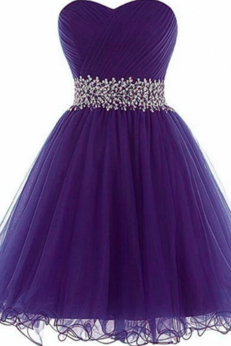 Tulle Beaded And Sequins Short Homecoming Dress, Sweethart Prom Dress