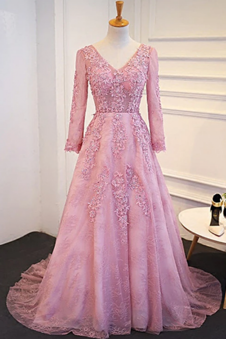 Long Sleeves Lace Party Dress, Prom Dress