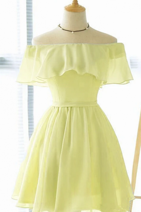 Yellow Chiffon Short Party Dress, Short Bridesmaid Dress