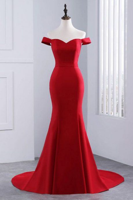 The Shoulder Prom Dress, Sweetheart Mermaid Long Evening Gown With Sweep Train
