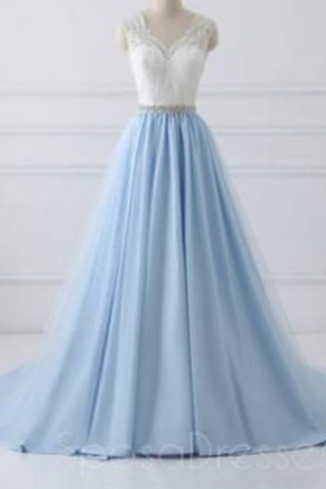 2019 Lace Straps A Line Skirt Long Evening Prom Dresses,