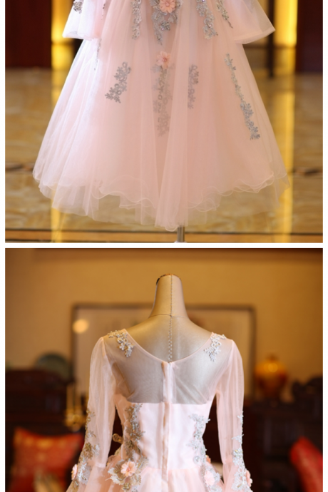 Beautiful Long Sleeves Tulle Short Homecoming Dress,Prom Dress