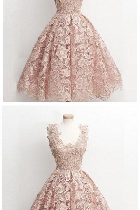 Lace Short Prom Dress, Lace Bridesmaid Dress