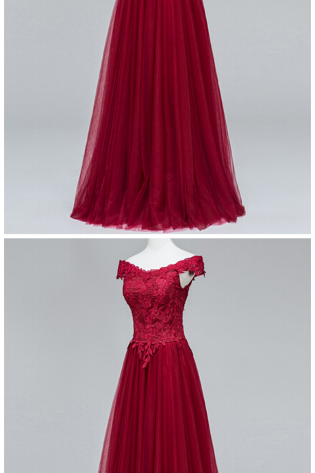 Sexy Burgundy Prom Dress,lace Appliques Tulle Formal Dress, Featuring V Neckline Prom Dresses,