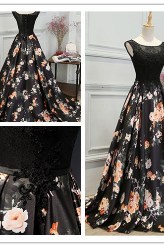 Stylish Prom Dress,a Line Prom Dresses,long Prom Dress,floral Printed Prom Dress,formal Evening Dress