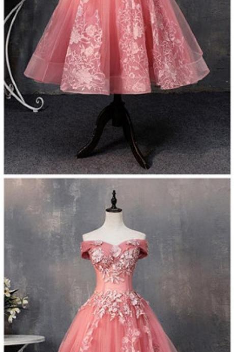 Tulle Lace Off Shoulder Short Prom Dress, Evening Dress