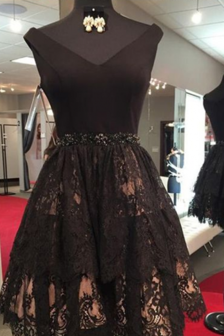 Short Lace Homecoming Dresses With Beading, Vintage Dresses For Freshman Homecoming