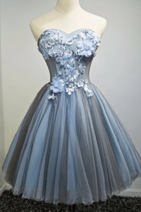 Strapless Short 3d Flower Prom Dress, Cute Party Dresses