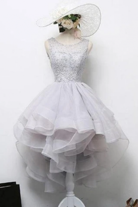 Tulle Scoop Neck Lace Homecoming Dress, Short Open Back Prom Dress