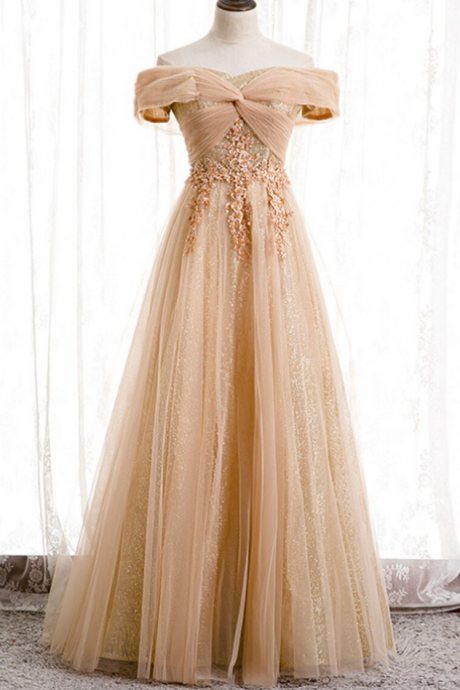 Tulle Off The Shoulder Embroidery Off The Shoulder Prom Dress