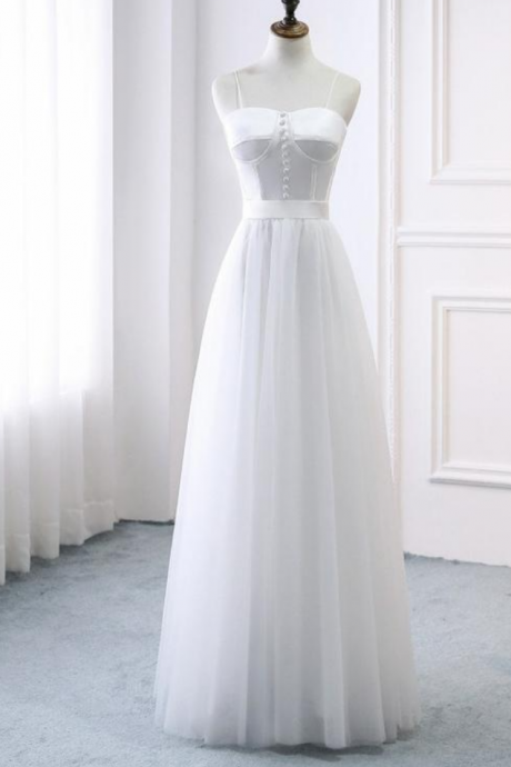 Only One Piece Custom Dress Romantic Unique Simple Wedding Dress Satin Prom Dress Straps Spaghetti White Tulle Beach Boho Bride Dress