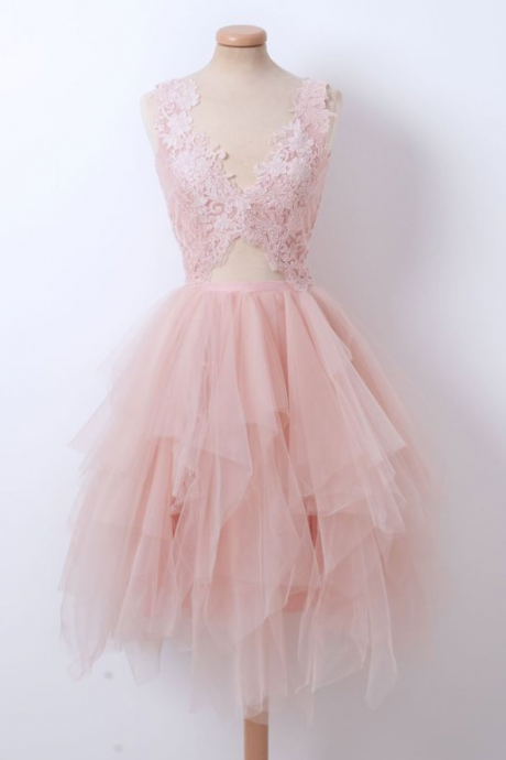 Pink Short Homecoming Dresses With Ruffled Skirt