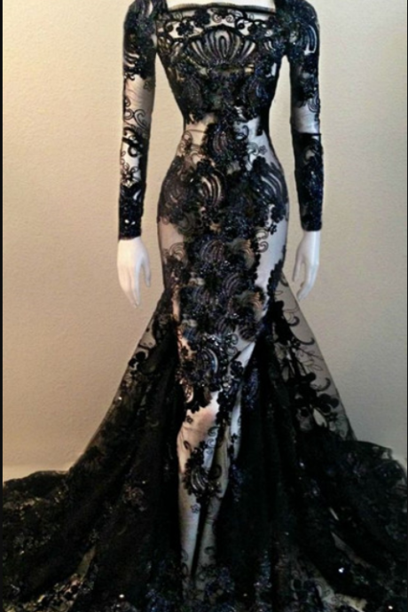Elegant Prom Dress,beaded Prom Dress,mermaid Prom Dress,lace Prom Dress,chapel Prom Dress, Prom Dress, Prom Dresses