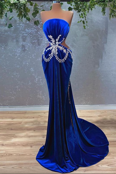 Women's Evening Dress Mermaid Royal Blue Beads Prom Party Dress Abiye Elbiseleri Vestido De Fiesta De Boda