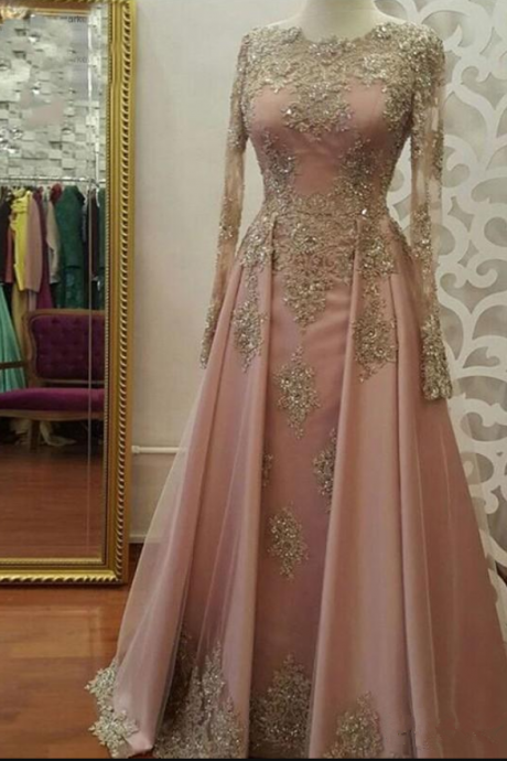 Modest Blush Pink Prom Dresses African Long Sleeve Lace Appliques Beads Arabia Evening Party Gowns vestidos de fiesta Custom Made