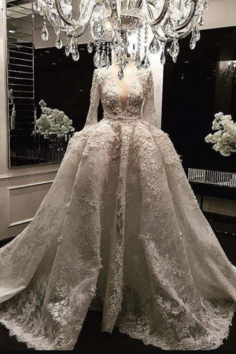 Vestido De Noiva 2019 Lace Long Sleeves Ball Gown Wedding Dresses Appliques Dubai Arabia Bride Dress Princess Wedding Gowns