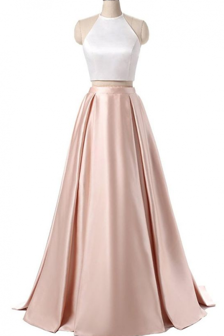 Charming Prom Dress,Two Pieces Prom Dress,Halter Prom Dress,Satin Evening Dress