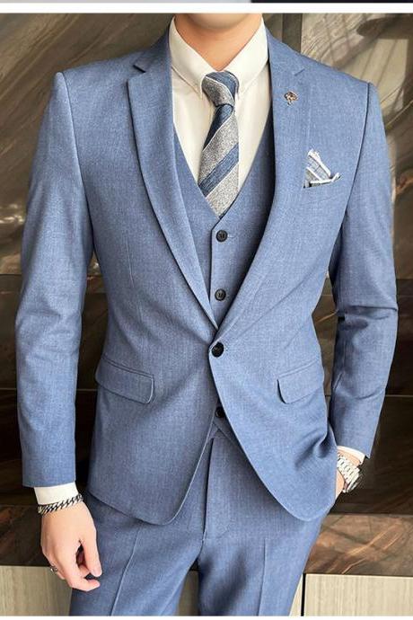 2021 Fashion Men&amp;#039;s Slim Fit Business Suits/male High-grade Pure Cotton Groom Get Married Dress