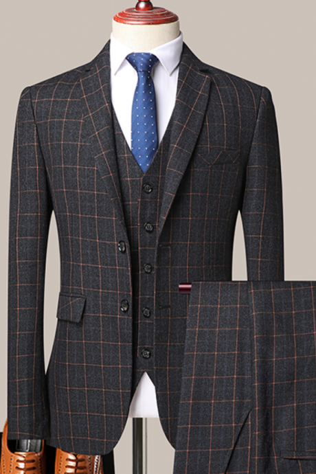3 Pcs Set Blazers Pants Vest / 2022 New Men's Business Professional Classic Fashion Banquet Plaid Suits Coat Waistcoat